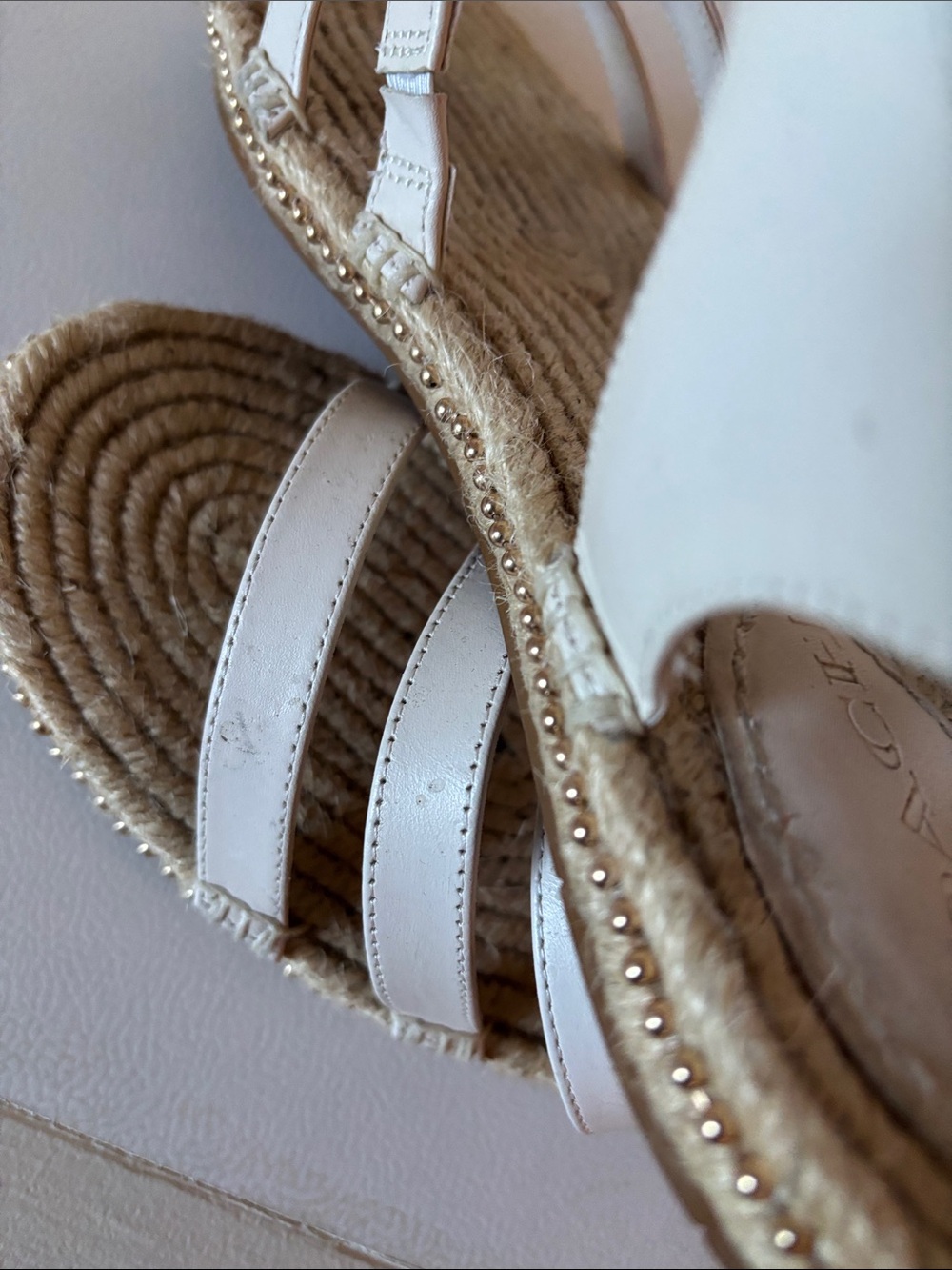 Coach White Leather Espadrille Sandals with Gold Accents - Picture 4 of 9